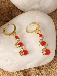 SOHI Red & Gold Plated Contemporary Hoop Earrings