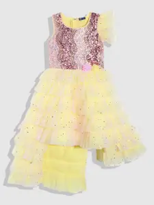 YK Girls Yellow Embellished Applique Satin Maxi Dress