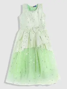 YK Girls Green Embellished Satin Maxi Dress