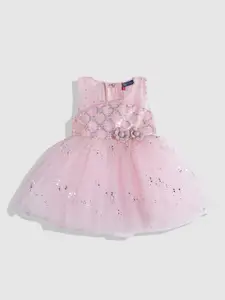 YK Girls Pink Embellished Applique Satin Dress