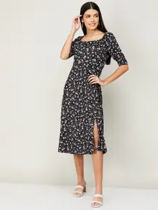 CODE by Lifestyle Black Floral A-Line Midi Dress