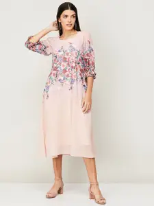 CODE by Lifestyle Pink Floral A-Line Midi Dress