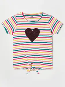 Fame Forever by Lifestyle Girls White & Yellow Striped Pure Cotton T-shirt