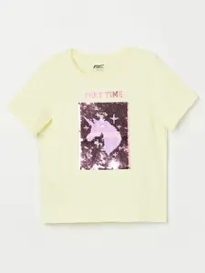 Fame Forever by Lifestyle Girls Yellow Embellished Pure Cotton T-shirt