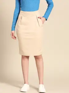 United Colors of Benetton Women Beige Solid Pencil Skirt