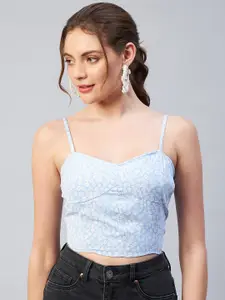 Marie Claire Blue & White Floral Printed Crop Top