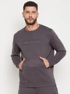 EDRIO Men Charcoal Fleece Sweatshirt