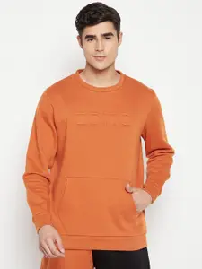 EDRIO Men Orange Fleece Sweatshirt