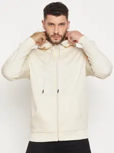 EDRIO Men Off White Hooded Fleece Sweatshirt