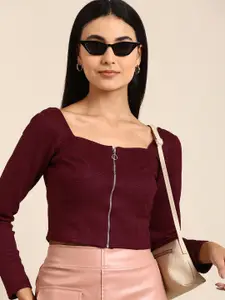 Athena Burgundy Solid Fitted Top