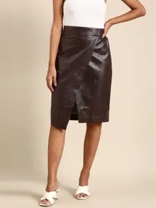 Athena Women Coffee Brown Wrap Skirt with Front Slit