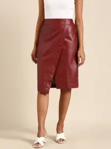 Athena Women Maroon Wrap Skirt with Front Slit