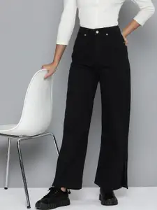 Flying Machine Women Black Wide Leg High-Rise Stretchable Jeans