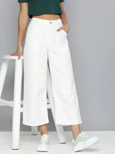 Flying Machine Women White Wide Leg High-Rise Stretchable Jeans