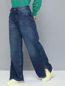 Flying Machine Women Blue Wide Leg High-Rise Light Fade Stretchable Jeans