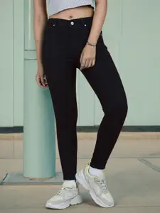 Flying Machine Women Black Twiggy Super Skinny Fit High-Rise Stretchable Cropped Jeans