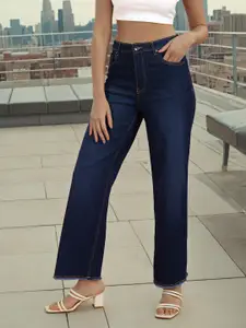 Flying Machine Women Navy Blue Wide Leg High-Rise Light Fade Stretchable Jeans