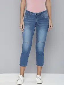 Flying Machine Women Blue Slim Fit Mid-Rise Slash Knee Light Fade Stretchable Jeans