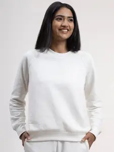 FableStreet Women Off White Round Neck Sweatshirt