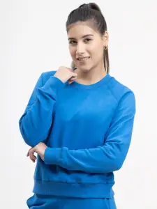 FableStreet Women Blue Solid Sweatshirt