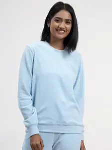 FableStreet Women Blue Long Sleeves Round Neck Sweatshirt