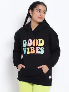 Lil Tomatoes Girls Black Printed Hooded Sweatshirt