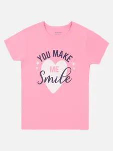 PROTEENS Girls Pink & White Typography Printed Cotton T-shirt