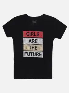 PROTEENS Girls Black Typography Printed T-shirt