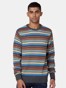 Royal Enfield Men Maroon & Blue Striped Striped Pullover
