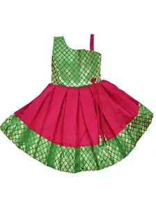AMIRTHA FASHION AMIRTHA FASHION Pink & Green Floral One Shoulder Ethnic Dress