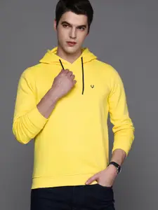 Allen Solly Sport Men Yellow Solid Hooded Sweatshirt
