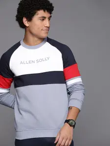 Allen Solly Sport Men White & Blue Colourblocked Sweatshirt