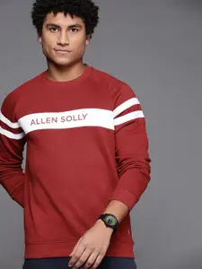 Allen Solly Sport Men Maroon & White Brand Logo Striped Sweatshirt
