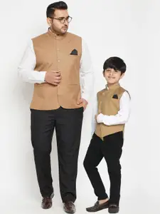 VASTRAMAY Men Camel Brown Solid Nehru Jacket