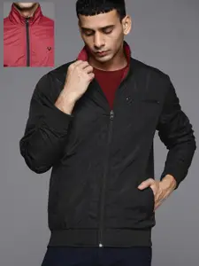 Allen Solly Sport Men Black & Maroon Reversible Bomber Jacket