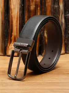 LOUIS STITCH Men Black Textured Leather Formal Belt