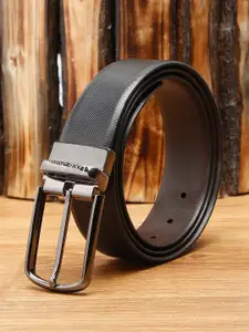 LOUIS STITCH Men Black Textured Leather Formal Belt