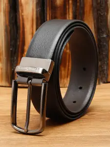 LOUIS STITCH Men Black Textured Leather Formal Reversible Belt