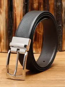 LOUIS STITCH Men Black Textured Reversible Leather Formal Belt