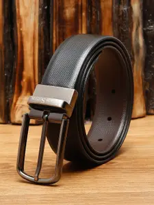 LOUIS STITCH Men Black & Brown Textured Leather Formal Belt