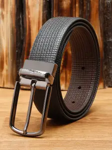 LOUIS STITCH Men Black & Brown Textured Reversible Leather Formal Belt