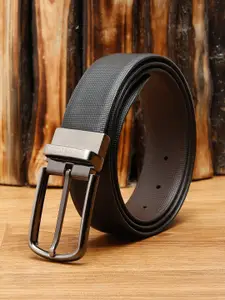 LOUIS STITCH Men Brown & Black Textured Reversible Leather Formal Belt