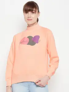 Madame Women Peach-Coloured Printed Sweatshirt