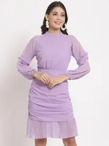 aayu Lavender Georgette High Neck Sheath Dress