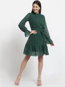 aayu Green Georgette High Neck A-Line Dress