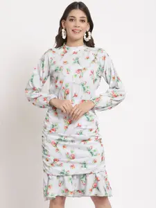 aayu Grey Floral Crepe A-Line Dress