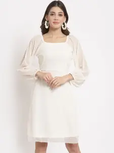 aayu White Georgette A-Line Dress