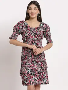 aayu Women Black & Red Floral Crepe Sheath Dress