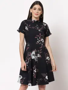 aayu Women Black & White Floral Crepe Dress