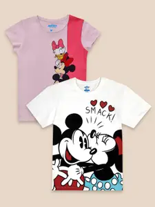 Kids Ville Girls Pack Of 2 White & Pink Mickey & Friends Printed Pure Cotton T-shirts